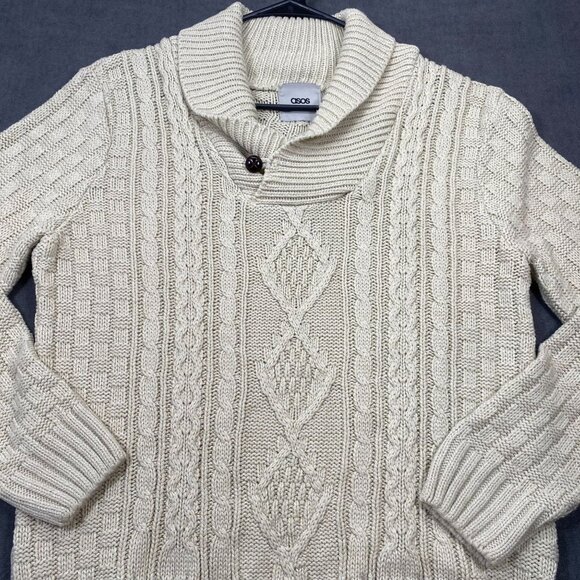 ASOS Womens Cable Knit Sweater Shawl Collar Small Beige Long Sleeve Pullover - Picture 3 of 11